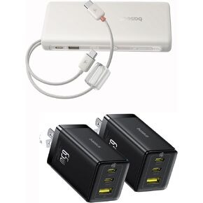 Baseus Portable Charger with Built in Cable, 100W Laptop Power Bank 20000mAh Bundle with 2 Pack 65W USB C Charger Block, PPS 3-Port Fast Compact Foldable USB C Charger in Kuwait