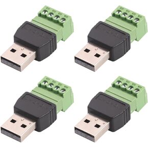 4 قطع USB 2.0 ذكر إلى 4 دبوس موصل طرفي برغي، موصل كتلة طرفية برغي USB 2.0، محول ذكر بدون لحام من النوع A لإصلاح كابل USB in Kuwait