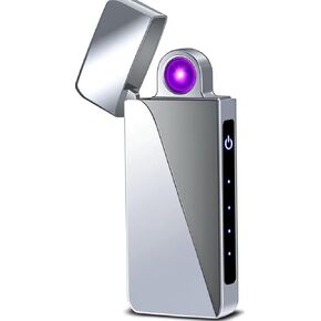 ولاعة بلازما بقوس دوار - ولاعة كهربائية قابلة لإعادة الشحن عبر USB مع شاشة LED، تصميم بحجم الجيب للتخييم، والشموع، والخارج (فضي) in Kuwait