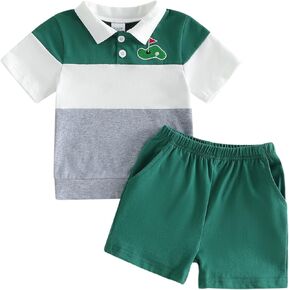 Baby Golf Outfit Toddler Boy Short Sleeve Contrast Color Golf Polo T Shirts Top Shorts Set 2Pcs Golf Summer Clothes in Saudi Arabia