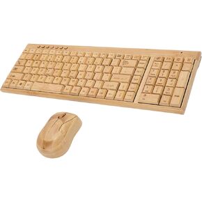 GOWENIC Bamboo Keyboard and Mouse, 2.4G Wireless Keyboard and Mouse Set with USB Receiver for Computer Laptop, AAA Battery Powed in Kuwait