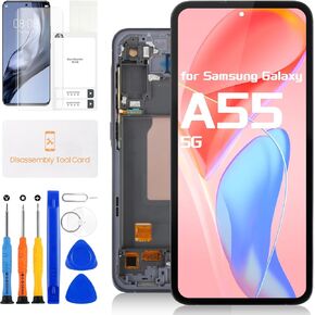 استبدال شاشة OLED لهاتف Samsung Galaxy A55 5G A556 LCD - لجهاز Galaxy A55 5G LCD محول رقمي لشاشة اللمس A556B SM-A556B/DS SM-A556E مجموعة أدوات تجميع المستشعر الزجاجي (مع إطار، يدعم بصمة الإصبع) in Kuwait