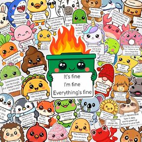 Dumpster Fire Stickers - 50PCS Emotional Support Stickers, Cute Inspirational Vinyl Stickers Pack for Water Bottle Laptop - Motivational Affirmation Gifts for Kids Teens Adults in Kuwait