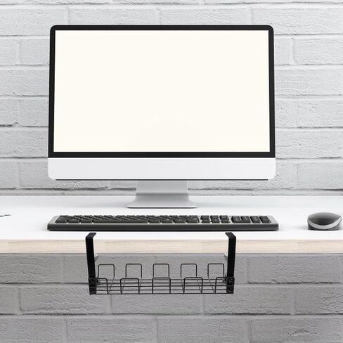 Kisangel Multi-Functional Carbon Steel Cable Rack Under Desk Wire Organizer Power Strips Holder Home Cord Management Tray for Office and Computer Setup, Black in Saudi Arabia