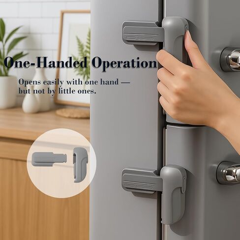 2 Pack Child Proof Fridge Lock, Baby Safety Refrigerator & Freezer Door Lock for Toddlers, Kids & Pets, One-Hand Operation, Strong Adhesive, No Tools or Drilling Needed, Gray in Saudi Arabia