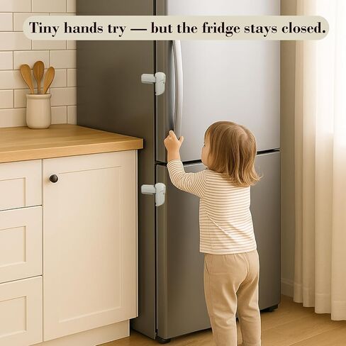 2 Pack Child Proof Fridge Lock, Baby Safety Refrigerator & Freezer Door Lock for Toddlers, Kids & Pets, One-Hand Operation, Strong Adhesive, No Tools or Drilling Needed, Gray in Saudi Arabia