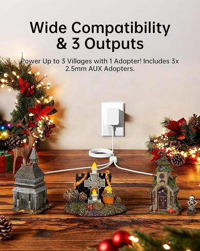 VHBW AC/DC Adapter Compatible with Department 56 Part 56.55026, 3-Port Power Supply for Village Collections, Fits Standard Size C Battery Box, 2.5V Output with 9.8 Ft White Cord in Saudi Arabia