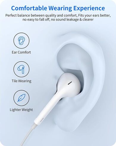 عبوتان من سماعات الأذن السلكية لأجهزة iPhone مع ميكروفون مدمج وتحكم في مستوى الصوت وتشغيل سماعة HiFi Stereo Reduction Nosie متوافقة مع iPhone 14/13/12/11/XR/XS/X/8/7/SE تدعم جميع أنظمة iOS in Saudi Arabia