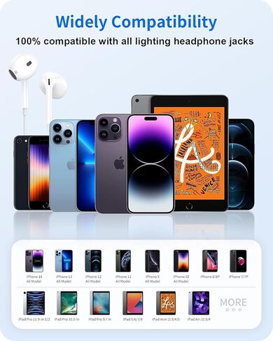 عبوتان من سماعات الأذن السلكية لأجهزة iPhone مع ميكروفون مدمج وتحكم في مستوى الصوت وتشغيل سماعة HiFi Stereo Reduction Nosie متوافقة مع iPhone 14/13/12/11/XR/XS/X/8/7/SE تدعم جميع أنظمة iOS in Saudi Arabia