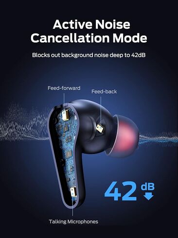 سماعات أذن لاسلكية Monster Clarity 8.0 Hybrid Active Noise Cancelling، سماعات أذن ANC داخل الأذن بقوة 42 ديسيبل مع 6 ميكروفونات، بلوتوث 5.2، وقت تشغيل 50 ساعة مع علبة شحن لاسلكية، أزرق in Kuwait