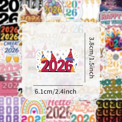 50 قطعة من ملصقات Happy New Year، ملصقات ليلة رأس السنة 2026 لهدايا الحفلات، والديكورات، ومستلزمات الاحتفال بالعد التنازلي، وهدايا إكسسوارات مهرجان العطلات للأطفال والكبار in Kuwait