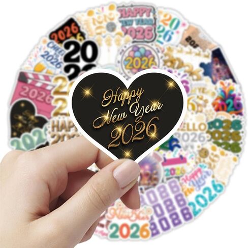 50 قطعة من ملصقات Happy New Year، ملصقات ليلة رأس السنة 2026 لهدايا الحفلات، والديكورات، ومستلزمات الاحتفال بالعد التنازلي، وهدايا إكسسوارات مهرجان العطلات للأطفال والكبار in Kuwait