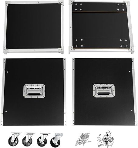 رف شبكة متدحرج محمول 12U، رف خزانة خادم متدحرج، رف خادم إطار مفتوح متنقل مع مقابض وعجلة، سعة 220 رطل، خزانة رف صوت/استوديو سوداء شديدة التحمل لـ KTV، المنزل in Kuwait