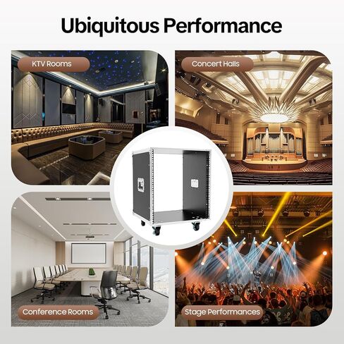 رف شبكة متدحرج محمول 12U، رف خزانة خادم متدحرج، رف خادم إطار مفتوح متنقل مع مقابض وعجلة، سعة 220 رطل، خزانة رف صوت/استوديو سوداء شديدة التحمل لـ KTV، المنزل in Kuwait