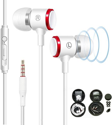 【2 Pack】 Earbud & in-Ear Headphones Compatible for iPhone and Android Smartphones Earphones Noise Cancelling Stereo Wired 3.5mm Earbuds with Microphone in Saudi Arabia