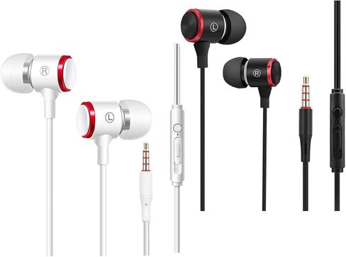 【2 Pack】 Earbud & in-Ear Headphones Compatible for iPhone and Android Smartphones Earphones Noise Cancelling Stereo Wired 3.5mm Earbuds with Microphone in Saudi Arabia