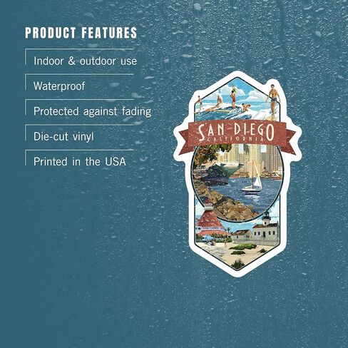 Lantern Press Sticker San Diego, California, Montage, Die Cut Vinyl, (Waterproof Decal for Cars, Water Bottles, Laptops, Coolers), Small in Saudi Arabia
