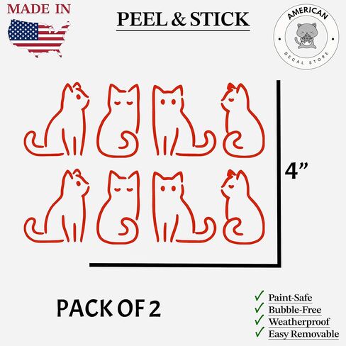 Adorable Red Outline Cat Stickers Pack of 2 – Cute Minimalist Cat Decals for Laptops, Water Bottles, Journals, Cars, Windows, and Walls – 4-Inch Easy Peel and Stick Waterproof Removable Vinyl in Saudi Arabia