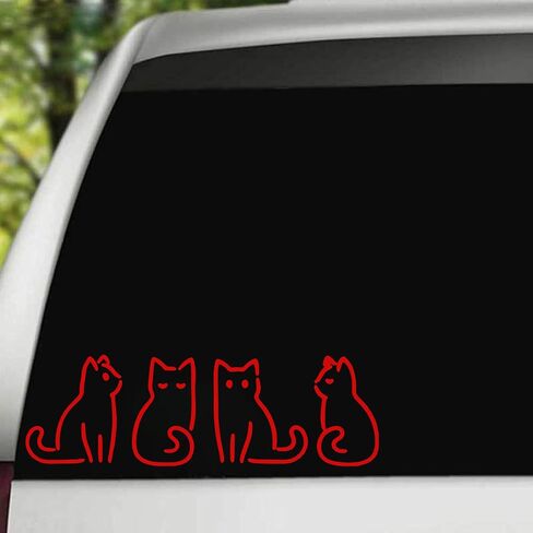Adorable Red Outline Cat Stickers Pack of 2 – Cute Minimalist Cat Decals for Laptops, Water Bottles, Journals, Cars, Windows, and Walls – 4-Inch Easy Peel and Stick Waterproof Removable Vinyl in Saudi Arabia