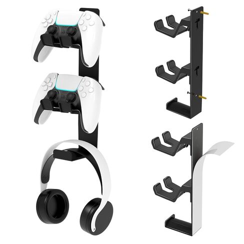 حامل وحدة تحكم مزدوج من ZYTHRONE مثبت على الحائط، حامل سماعة رأس معدني لجهاز PS5، PS4، مع لاصق ثابت 3M، لاصق قوي بواسطة مسامير، أسود in Kuwait
