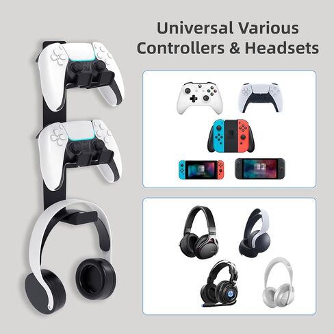 حامل وحدة تحكم مزدوج من ZYTHRONE مثبت على الحائط، حامل سماعة رأس معدني لجهاز PS5، PS4، مع لاصق ثابت 3M، لاصق قوي بواسطة مسامير، أسود in Kuwait