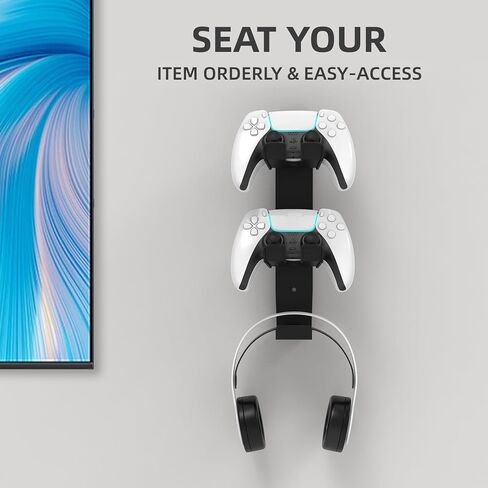 حامل وحدة تحكم مزدوج من ZYTHRONE مثبت على الحائط، حامل سماعة رأس معدني لجهاز PS5، PS4، مع لاصق ثابت 3M، لاصق قوي بواسطة مسامير، أسود in Kuwait