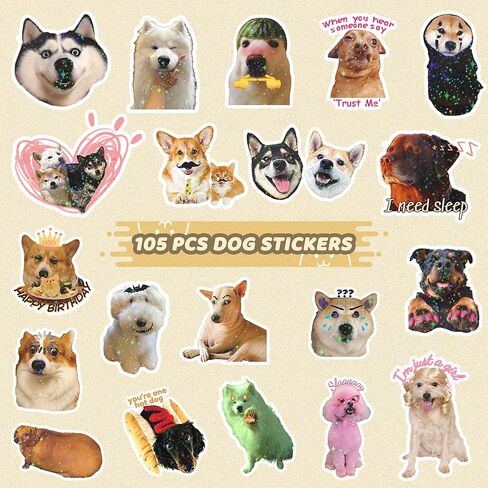 105 PCS Cute Dog Sticker Pack, Waterproof Vinyl Dogs Stickers Bulk, Holographic Funny Stickers, Dog Stickers for Scrapbooking, Water Bottles, Laptops, Scrapbooks and Gifts for Party Favor in Saudi Arabia