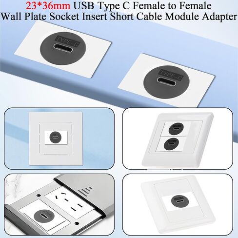 QIANRENON 23*36mm USB C 3.0 Wall Plate Socket Module Short Cable Connector 10Gbps Type C Female to Female Insert Panel Socket Data Adapter 5V3A Charging, for 0.9*1.42in Slot 86/128 Panel, 25cm/9.8in in Saudi Arabia
