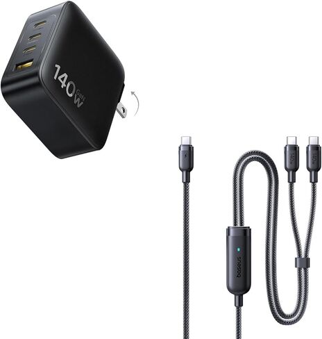 شاحن Baseus PD3.1 140W USB C، شاحن سريع PPS من النوع C، كتلة شحن سريعة وكابل Baseus USBC، منفذ واحد بحد أقصى 140W 4.9FT 5A USBC كابل شاحن، 2 في 1 كابل شحن سريع متعدد in Kuwait
