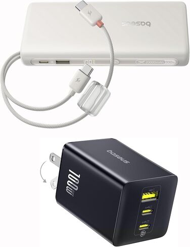 حزمة شاحن Baseus 100W USB C مع شاحن Baseus المحمول مع كابل مدمج، بنك طاقة للكمبيوتر المحمول 100W 20000mAh in Kuwait