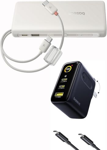 Baseus Portable Charger with Built in Cable, 100W Laptop Power Bank 20000mAh Bundle with Picogo 100W USB C Charger, 3-Port Multi-Device Fast Charging Laptop Charger with Smart Display & Touch Control in Saudi Arabia