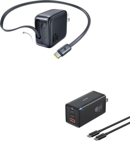 شاحن Baseus Enercore CJ11 USB C قابل للسحب، كتلة شحن سريعة 67 وات 3 في 1 مع قابس قابل للطي وشاحن حائط USB C 65 وات من Baseus in Saudi Arabia