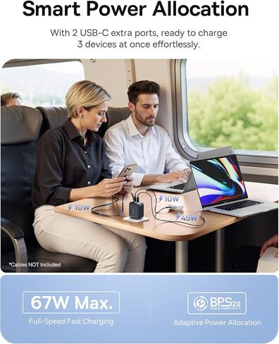 شاحن Baseus Enercore CJ11 USB C قابل للسحب، كتلة شحن سريعة 67 وات 3 في 1 مع قابس قابل للطي وشاحن حائط USB C 65 وات من Baseus in Saudi Arabia