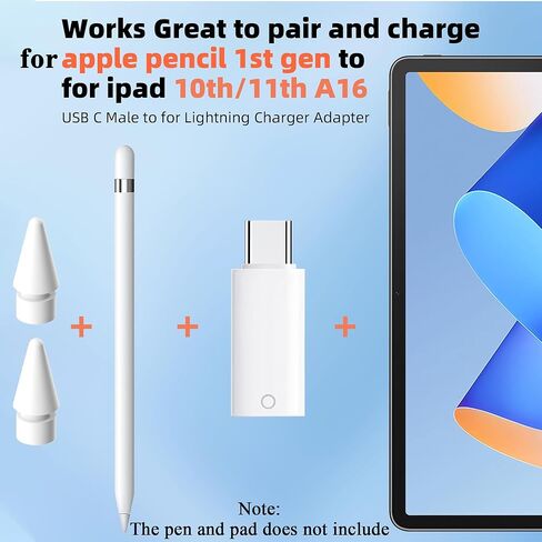 4 عبوات من محول شاحن USB C إلى قلم رصاص لقلم Apple الجيل الأول، USB C ذكر إلى موصل Lightning Female Bluetooth لجهاز iPad A16 11th، 10th، نصائح القلم لiPencil 1 Gen in Kuwait
