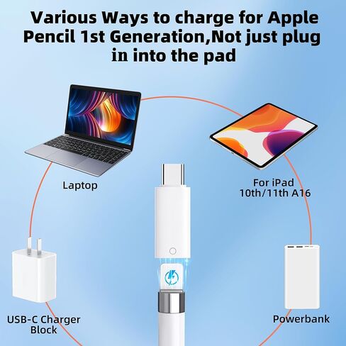 4 عبوات من محول شاحن USB C إلى قلم رصاص لقلم Apple الجيل الأول، USB C ذكر إلى موصل Lightning Female Bluetooth لجهاز iPad A16 11th، 10th، نصائح القلم لiPencil 1 Gen in Kuwait