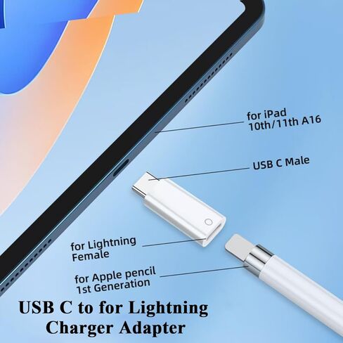 4 عبوات من محول شاحن USB C إلى قلم رصاص لقلم Apple الجيل الأول، USB C ذكر إلى موصل Lightning Female Bluetooth لجهاز iPad A16 11th، 10th، نصائح القلم لiPencil 1 Gen in Kuwait