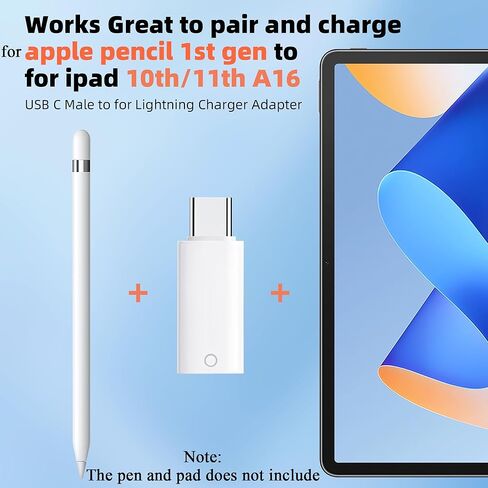 4 عبوات من محول شاحن USB C إلى قلم رصاص لقلم Apple الجيل الأول، USB C ذكر إلى موصل Lightning Female Bluetooth لجهاز iPad A16 11th، 10th، نصائح القلم لiPencil 1 Gen in Kuwait