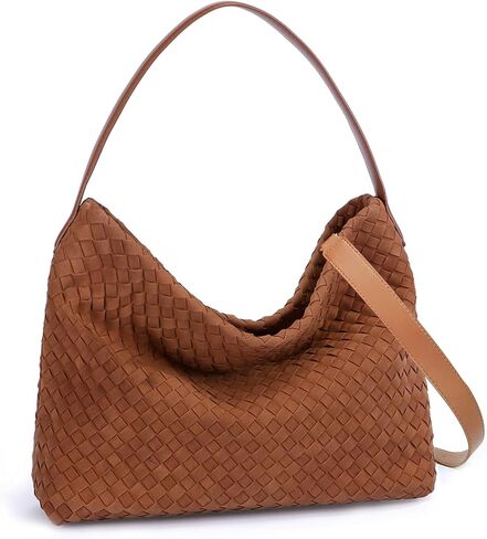 حقيبة يد من جلد الغزال المنسوج للنساء حقيبة حمل حقائب كتف مترهلة، حقيبة كلاتش من جلد الغزال مترهل عبر الجسم محفظة عصرية in Kuwait