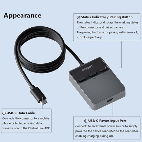 OBSBOT Wireless Multi-Cam Connector Compatible for Tail 2 Tail Air Smartphones & Tablets with USB-C Interface in Saudi Arabia