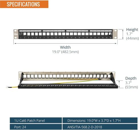 Tecmojo 1U 24-Port Blank Keystone Patch Panel & 90 Degree Cat6 Keystone Jack 25 Pack in Saudi Arabia