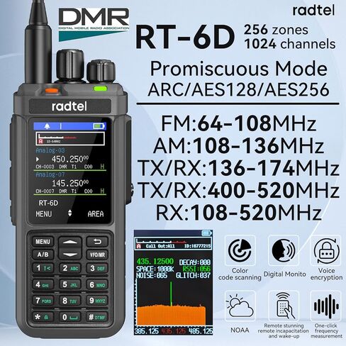 Radtel RT-6D DMR راديو 500K اتصالات ثنائي النطاق لاسلكي تخاطب فتحة زمنية مزدوجة اتجاهين راديو الطبقة 1 + 2 هام راديو لمسافات طويلة 1024 قناة نوع C المسؤول in Saudi Arabia
