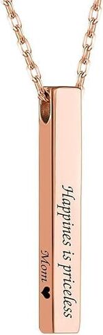 Customized Bar Necklace – Personalized Stainless Steel Necklace 4-Sided Cuboid Pendant for Couples, Valentine’s Day Gift for Him/Her in Saudi Arabia
