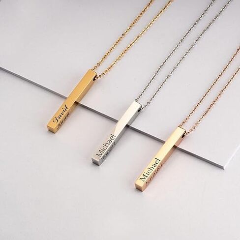 Customized Bar Necklace – Personalized Stainless Steel Necklace 4-Sided Cuboid Pendant for Couples, Valentine’s Day Gift for Him/Her in Saudi Arabia