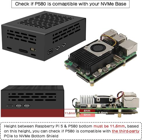 Geekworm PCIe حافظة معدنية P580 + PD 27 واط مزود طاقة + مبرد نشط H505 لـ X1005/X1002 و Raspberry Pi 5 in Saudi Arabia