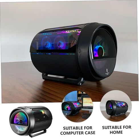 حافظة كمبيوتر ألعاب HOMSFOU Matx مع زجاج مقوى RGB، هيكل كمبيوتر مستدير لتبريد المياه للمكتب المنزلي، صندوق مضيف لسطح المكتب بلوحة جانبية سوداء in Kuwait