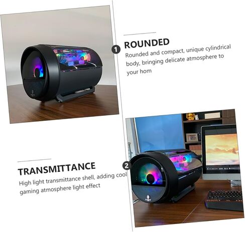 حافظة كمبيوتر ألعاب HOMSFOU Matx مع زجاج مقوى RGB، هيكل كمبيوتر مستدير لتبريد المياه للمكتب المنزلي، صندوق مضيف لسطح المكتب بلوحة جانبية سوداء in Kuwait