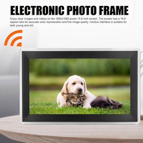 إطار صور رقمي WLAN مقاس 15.6 بوصة، إطار صور رقمي بدقة 1920x1080 FHD، ذاكرة 32 جيجابايت، تدوير تلقائي، مشاركة الصور والفيديو عبر التطبيق من أي مكان (قابس الولايات المتحدة) in Saudi Arabia