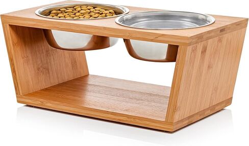 Elevated Dog Bowl Stand - 7" Raised Pet Feeder for Medium Dogs with Four Stainless Steel Bowls, Modern Dog Bowl, Modern Dog Bowl Stand, Modern Dog Bowls (Acacia) in Saudi Arabia