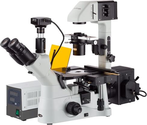 AmScope 40X-1500X تباين الطور المقلوب + مجهر مضان مع كاميرا منخفضة الإضاءة ذات غالق عالمي بدقة 5 ميجابكسل in Kuwait