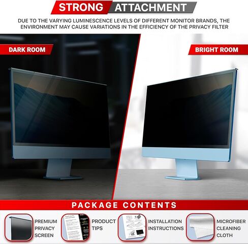 Acrylic Computer Privacy Screen Filter Compatible with 24 inch iMac (2021-2024) and Compatible with 27 inch iMac (2012-2020) - Monitor Frame Hanging Type - Desktop Privacy Screen Bundle in Kuwait